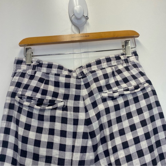 Lee Mathews Gingham Contrast Color Linen Cropped Pants - Picture 7 of 9
